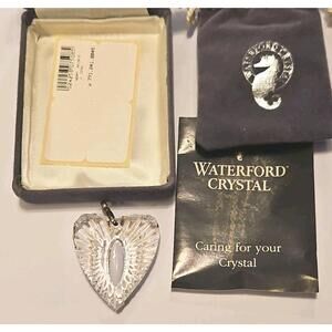 Vtg New in Box Waterford Crystal Love Heart Pendant Sterling Necklace 2.5"
